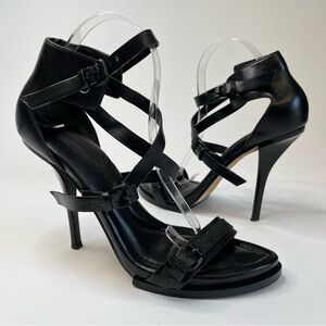 Alexander WANG Stella Black Textured Leather Sexy Buckle Sandals Stilettos Heels